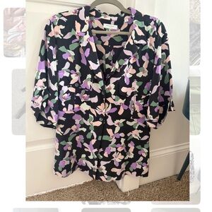 Equipment Black Floral-Print Silk Blouse